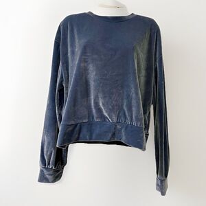 Zara Velour Crop Sweatshirt Womens M Steel Blue Y2K Soft Cozy Girly Feminine